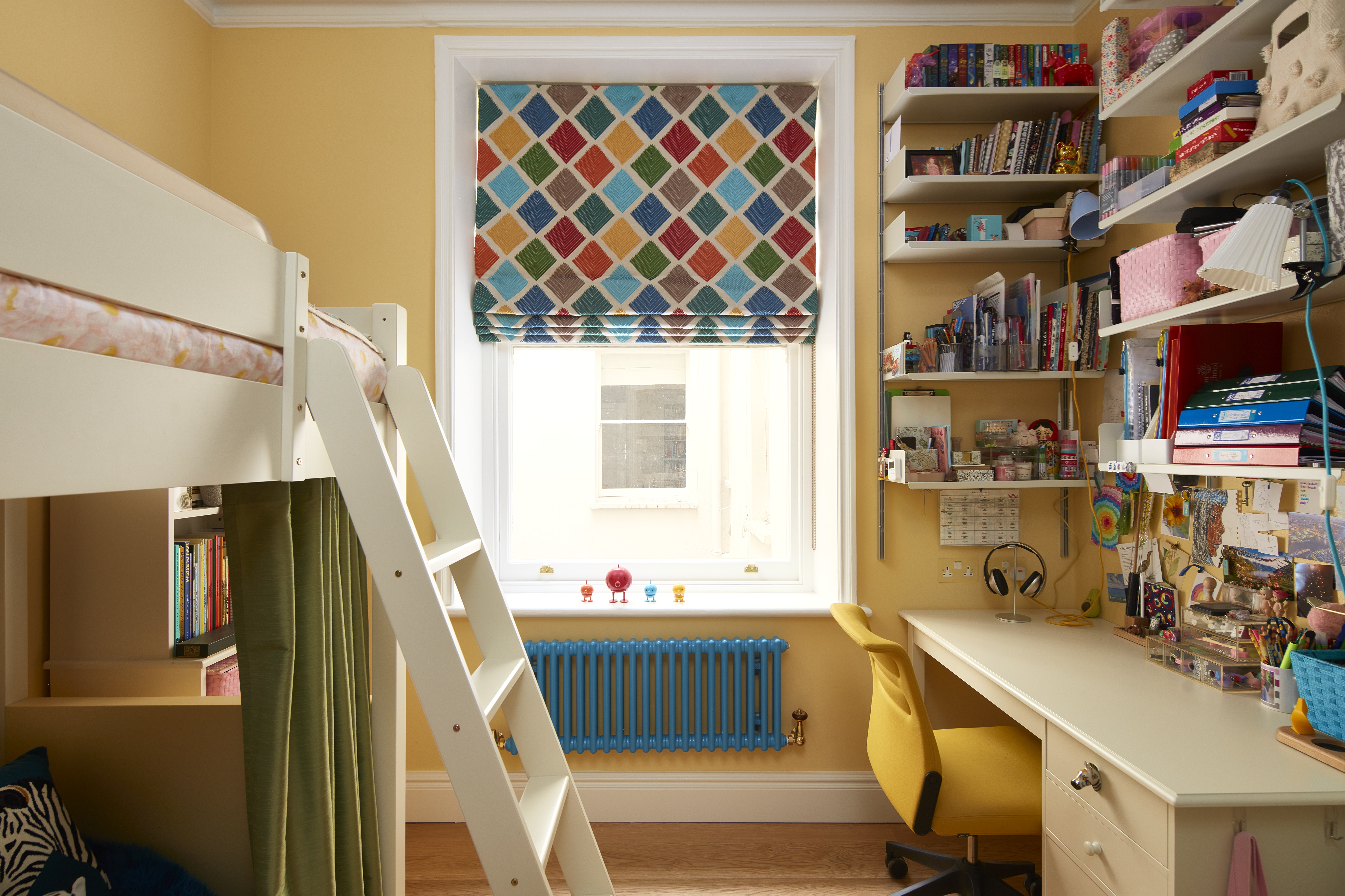 This room is a perfect case study for accommodating a zones for sleep, work and rest – we even reinforced the walls to attach a gym monkey bar for a little workout.